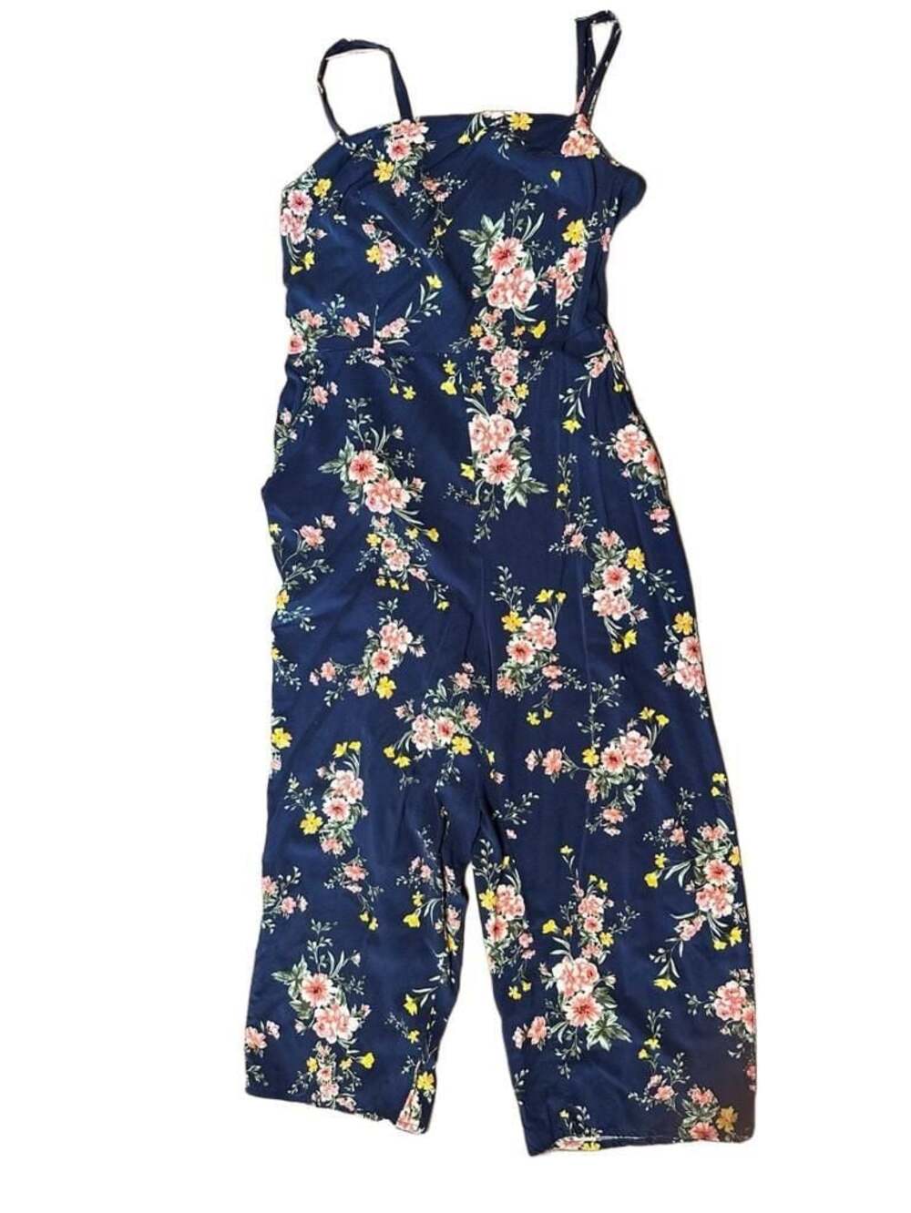 Old Navy Women's Blue Floral Smocked Square Neck Cami Jumpsuit Size L